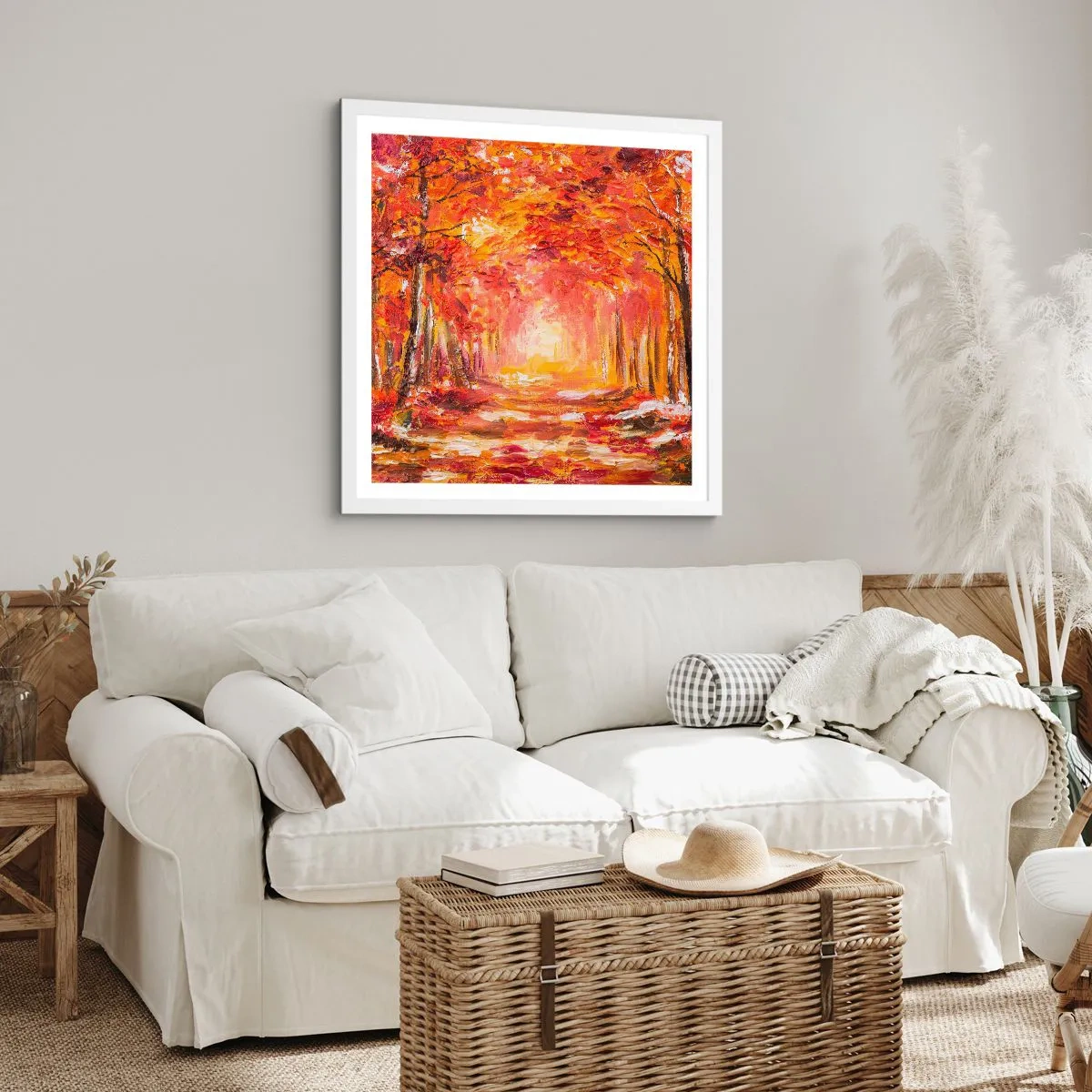 Póster en marco blanco - Bosque de cobre - 60x60 cm