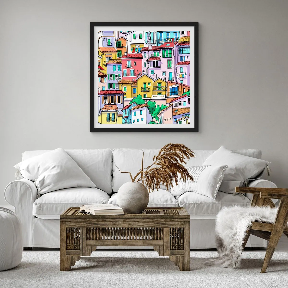 Póster en marco negro - Ciudad alegre - 30x30 cm