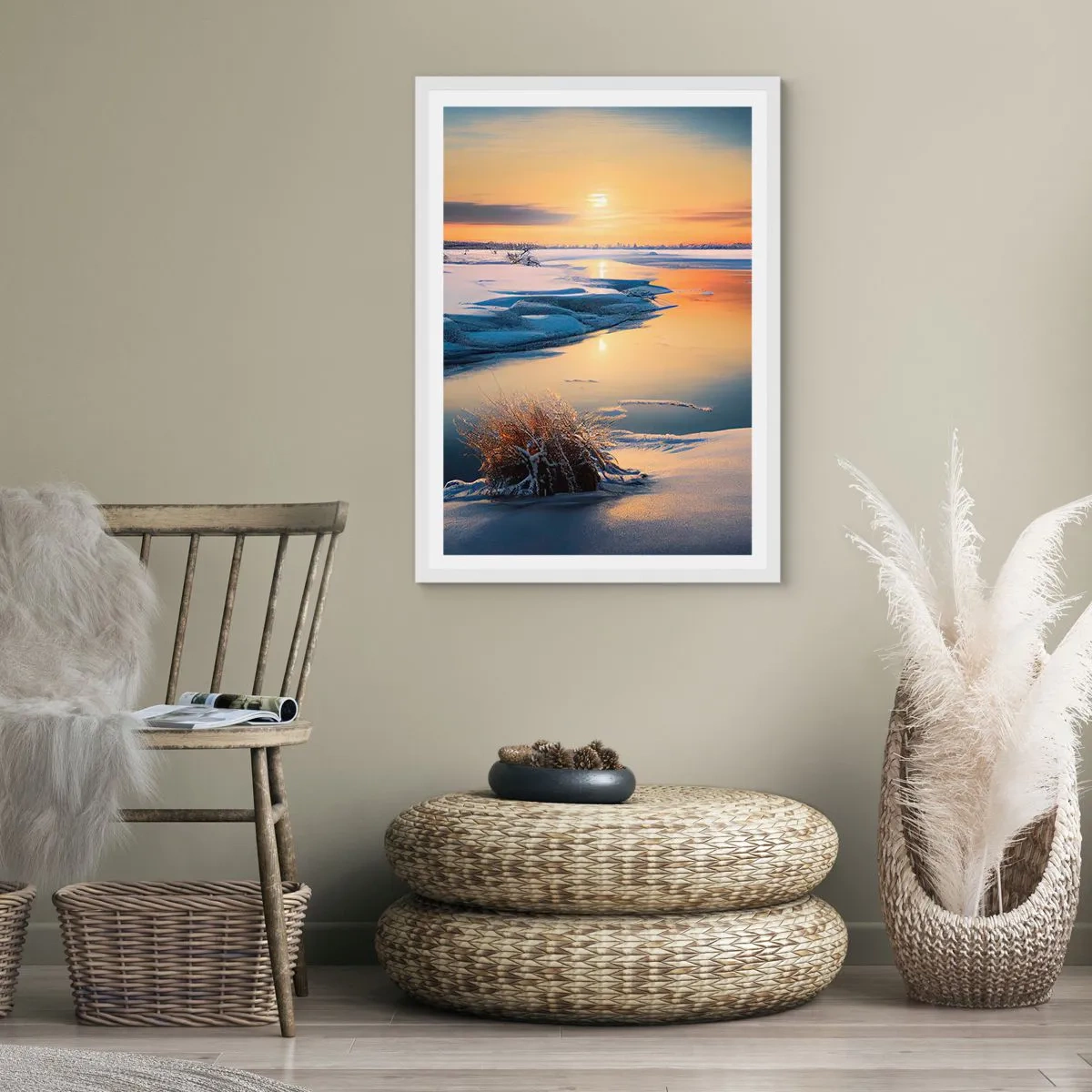 Póster en marco blanco - Atardecer de invierno - 50x70 cm