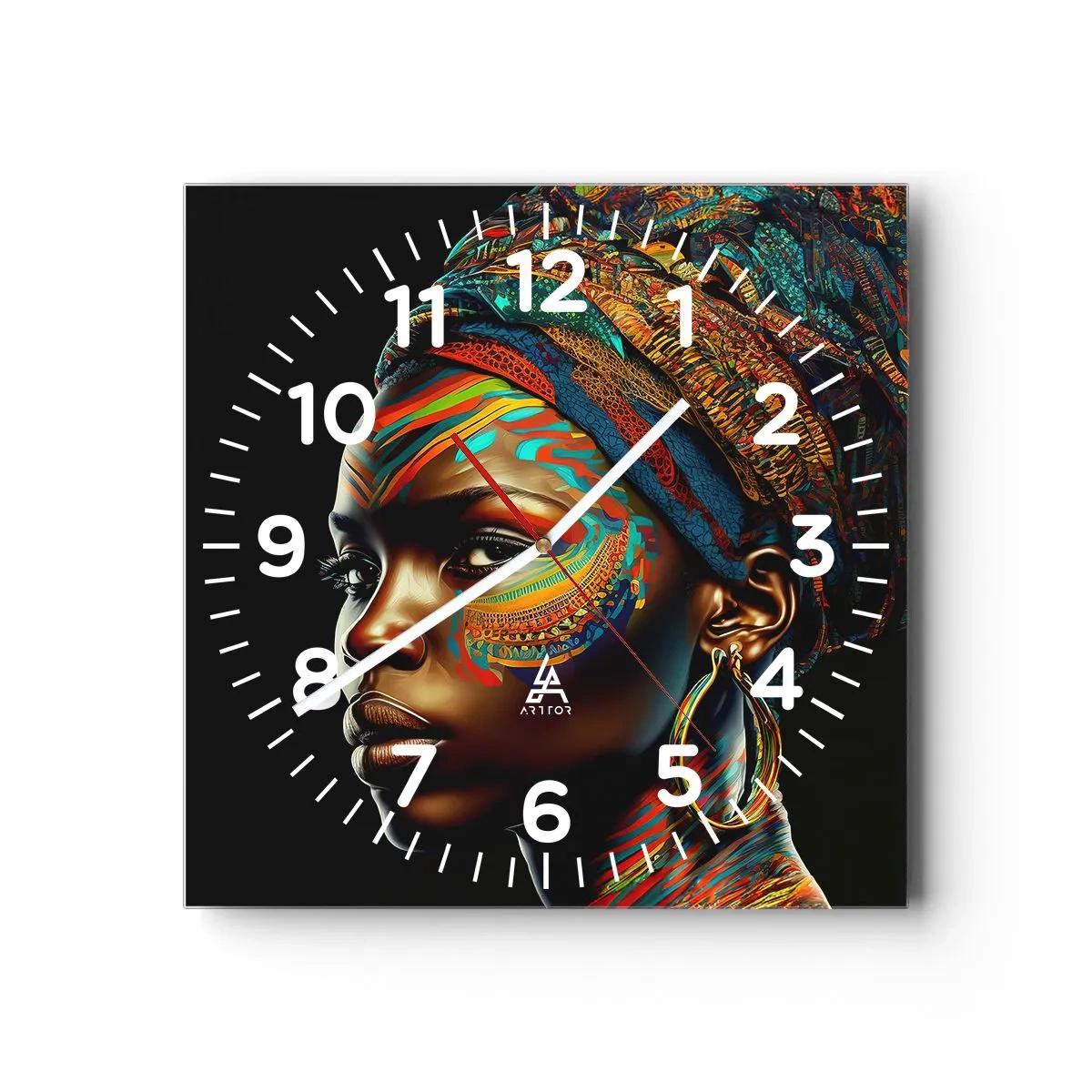 Reloj de pared - Reloj de vidrio - Reina africana - 30x30 cm