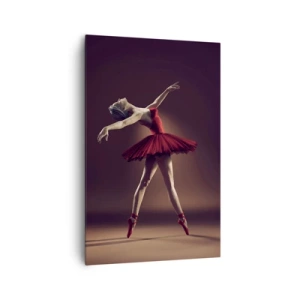 Cuadro sobre lienzo - Impresión de Imagen - Una bailarina de ballet con un vestido rojo frente a un escenario de fondo. - 80x120cm - Primera bailarina - Decoración de pared moderna para salón y dormitorio ARTTOR