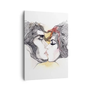 Cuadro sobre lienzo - Impresión de Imagen - Retrato artístico de una pareja con motivos abstractos en el cabello. - 50x70cm - El mundo no importa - Decoración de pared moderna para salón y dormitorio ARTTOR