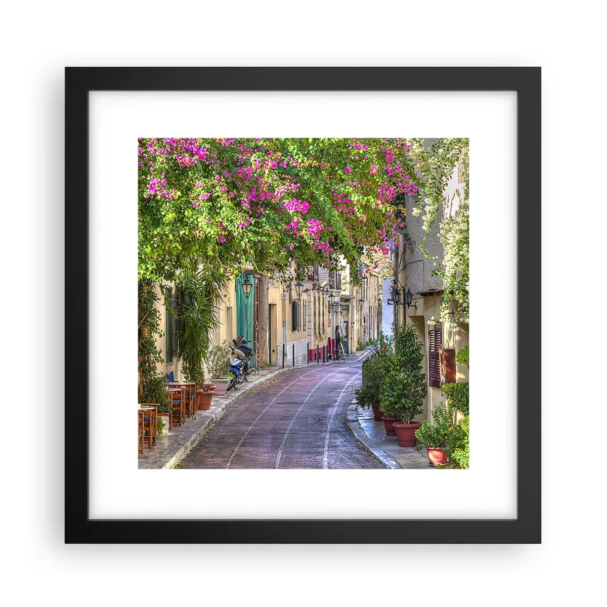 Póster en marco negro - Un callejón floreciente - 30x30 cm