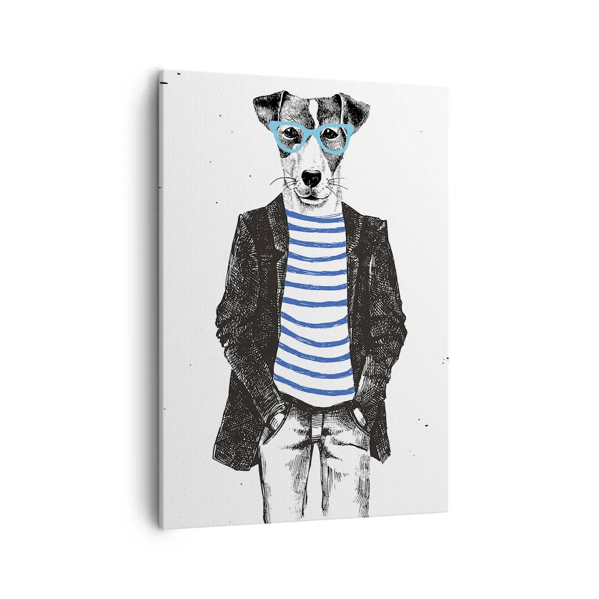 Cuadro sobre lienzo - Impresión de Imagen - Retrato de un perro con gafas y camisa de marinero en estilo humorístico. - 50x70cm - El encanto del perro - Decoración de pared moderna para salón y dormitorio ARTTOR