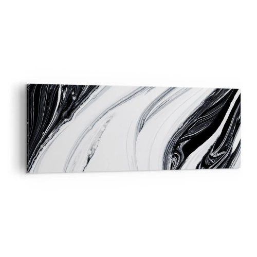 Cuadro sobre lienzo - Impresión de Imagen - Abstracción en blanco y negro con líneas dinámicas y remolinos. - 140x50cm - Combinando opuestos - Decoración de pared moderna para salón y dormitorio ARTTOR
