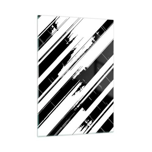 Cuadro sobre vidrio - Impresiones sobre Vidrio - Rayas dinámicas en blanco y negro con efecto desgastado. - 50x70cm - Composición intensa y dinámica - Decoración de pared moderna para salón y dormitorio ARTTOR