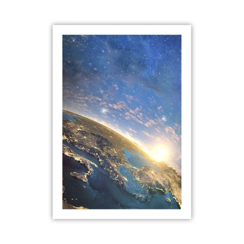 Póster - La Tierra vista desde el espacio al amanecer - 50x70cm - Mirémonos a nosotros mismos desde la distancia - Decoración de pared moderna para salón y dormitorio ARTTOR