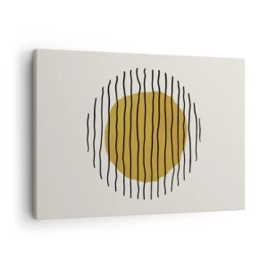 Cuadro sobre lienzo - Impresión de Imagen - Un motivo minimalista con un círculo amarillo y líneas negras. - 70x50cm - Abstracción cálida - Decoración de pared moderna para salón y dormitorio ARTTOR