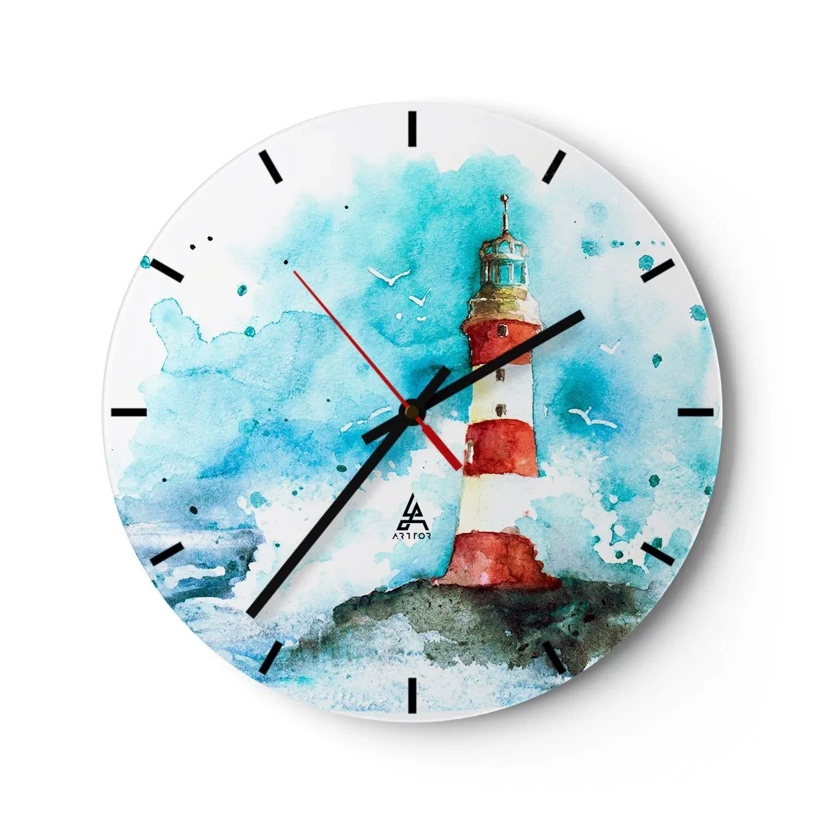 Reloj de pared - Reloj de vidrio - Un faro contra un cielo de acuarela. - 30x30cm - La unidad de los elementos - Decoración de pared moderna para salón, cocina y dormitorio ARTTOR