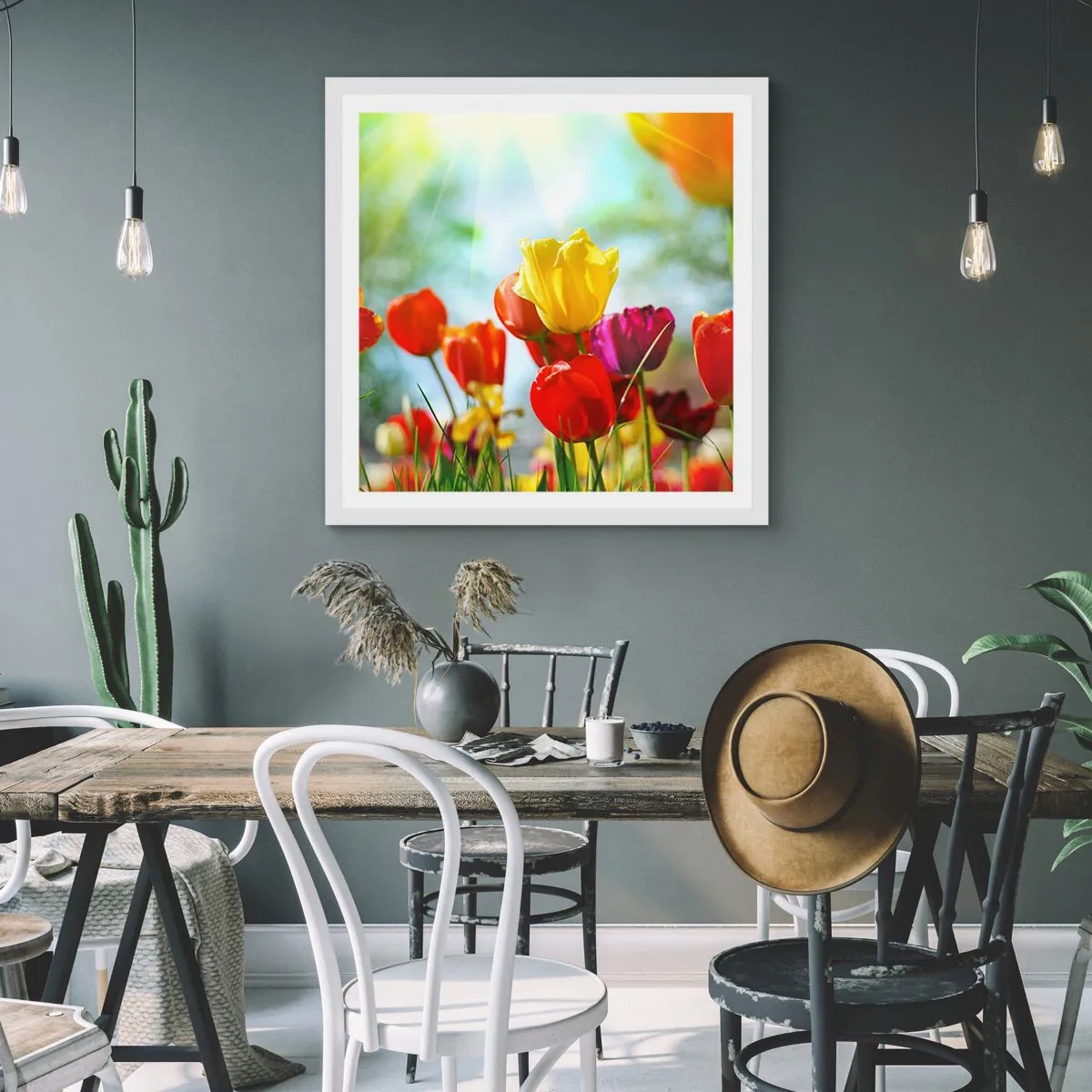Póster en marco blanco - Todos los tonos del sol - 40x40 cm
