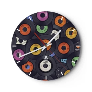 Reloj de pared - Reloj de vidrio - Discos de vinilo coloridos en un arreglo artístico. - 30x30cm - Colores de los clásicos - Decoración de pared moderna para salón, cocina y dormitorio ARTTOR