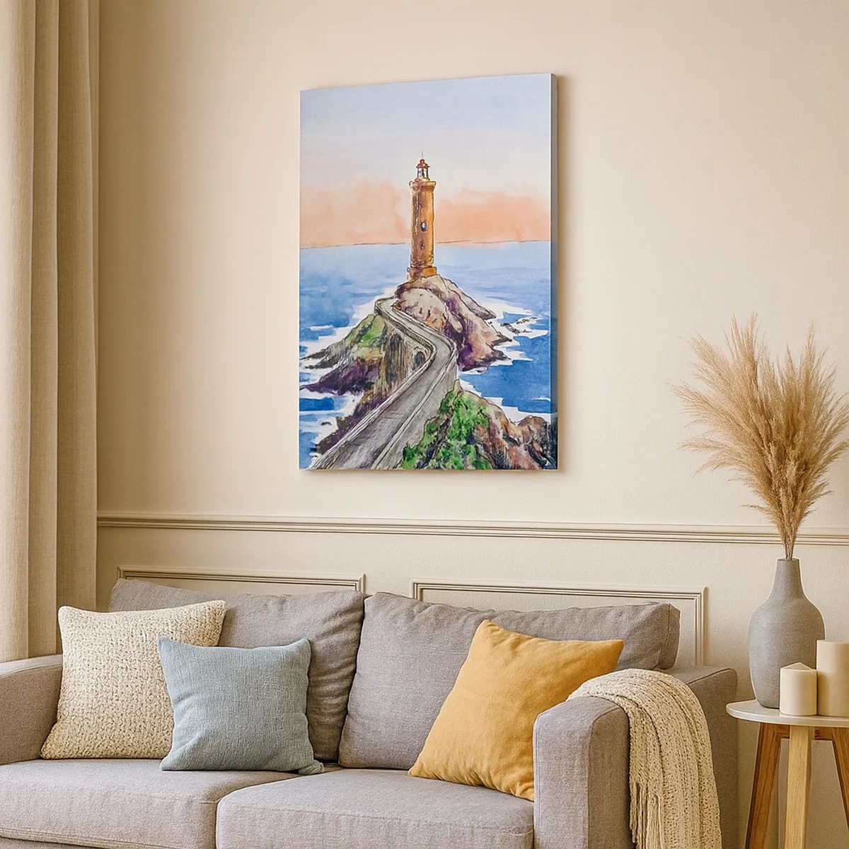 Cuadro sobre lienzo - Impresión de Imagen - Un faro en una costa rocosa - 50x70cm - Frente al mar - Decoración de pared moderna para salón y dormitorio ARTTOR