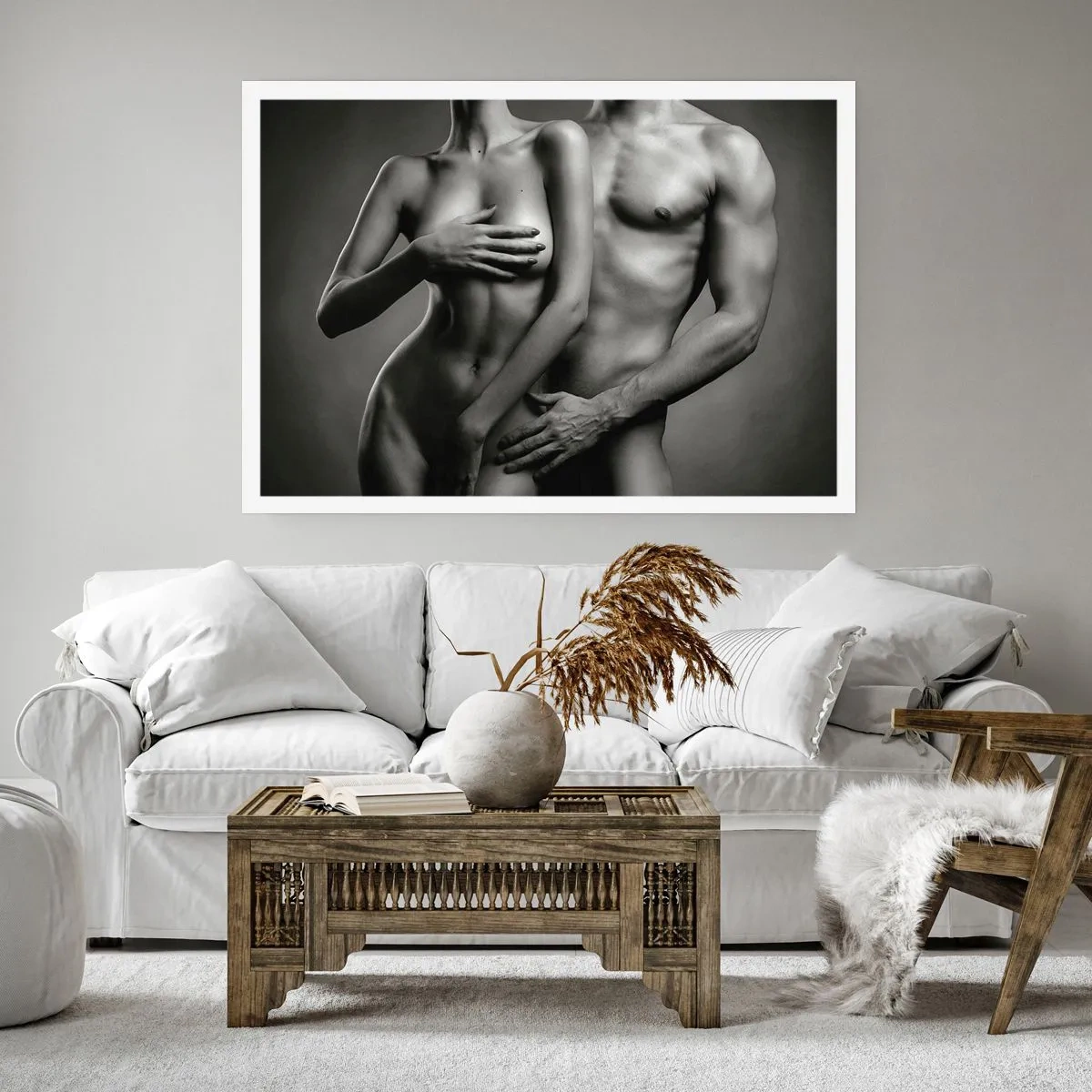 Póster - Representación en blanco y negro de cuerpos femeninos y masculinos en una pose artística. - 100x70cm - Adán y Eva - Decoración de pared moderna para salón y dormitorio ARTTOR