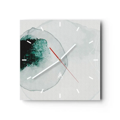 Reloj de pared - Reloj de vidrio - Gota de agua abstracta con tonos de verde y negro. - 30x30cm - En una gota de agua - Decoración de pared moderna para salón y dormitorio ARTTOR