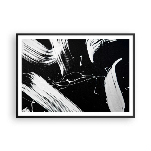 Póster en marco negro - Trazos blancos abstractos sobre un fondo negro - 100x70cm - Rompiendo la oscuridad - Decoración de pared moderna para salón y dormitorio ARTTOR