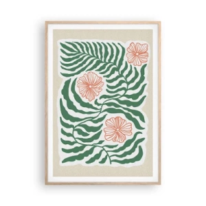 Póster en marco roble claro - Florecido en verde - 70x100 cm