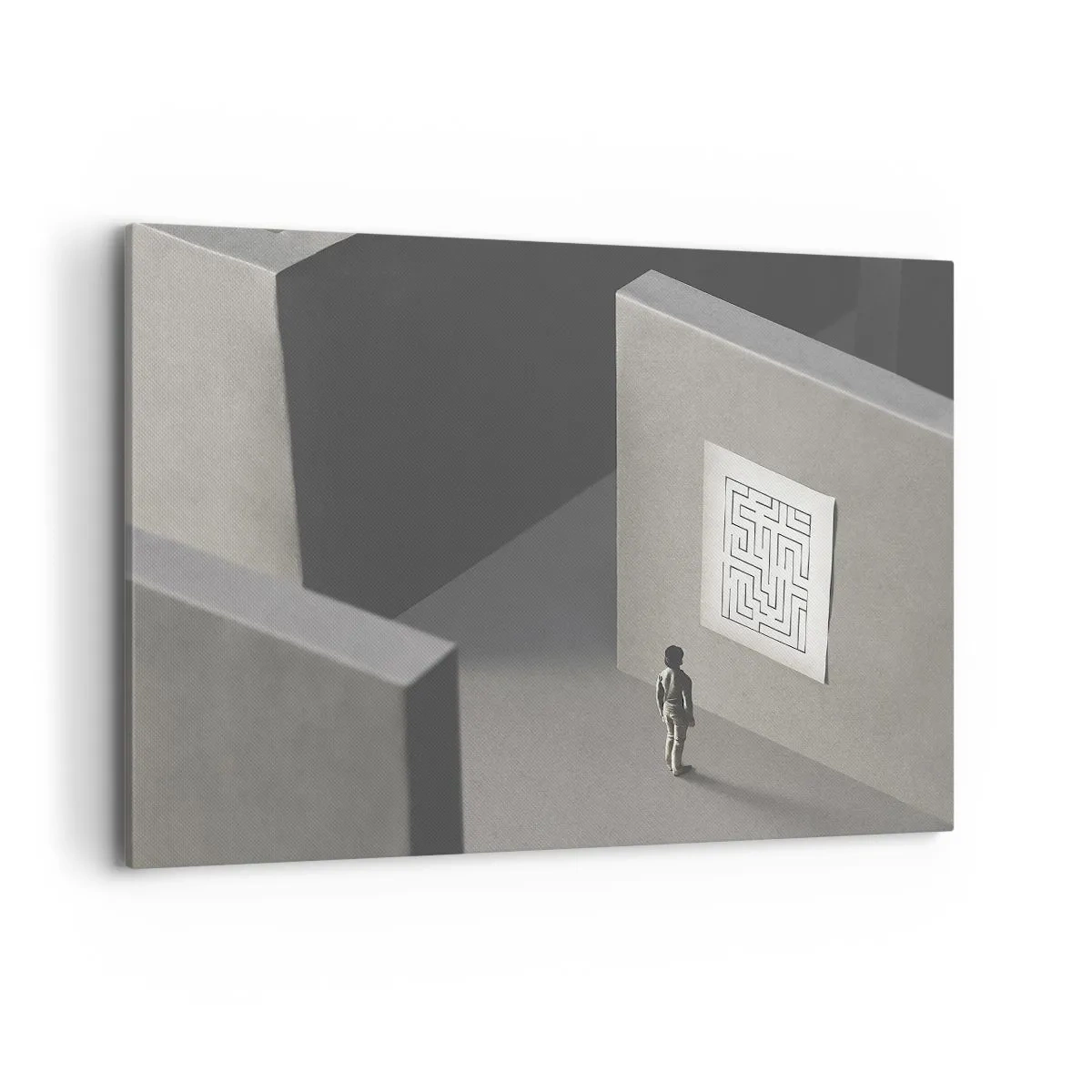 Cuadro sobre lienzo - Impresión de Imagen - Una figura en un laberinto mirando un mapa colgado. - 100x70cm - ¿Pero dónde estoy? - Decoración de pared moderna para salón y dormitorio ARTTOR