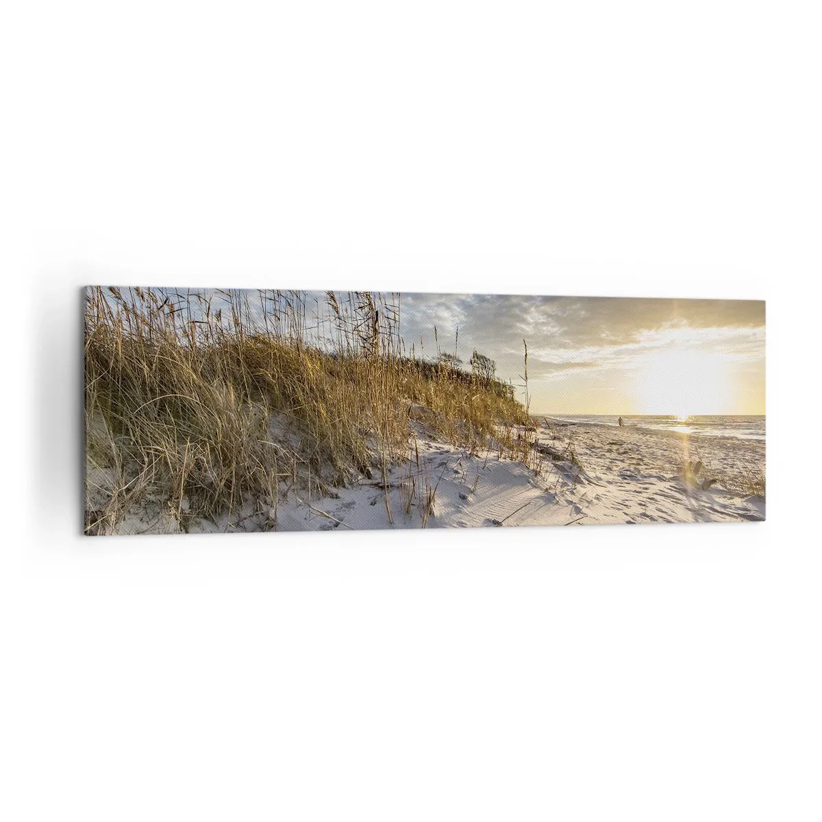Cuadro sobre lienzo - Impresión de Imagen - Dunas con hierba y huellas en la arena al atardecer - 160x50cm - Invitación a un paseo - Decoración de pared moderna para salón y dormitorio ARTTOR