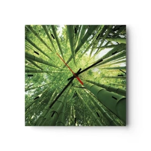 Reloj de pared - Reloj de vidrio - Vista hacia arriba a través de un bosque de bambú verde. - 30x30cm - En un bosquecillo de bambú - Decoración de pared moderna para salón y dormitorio ARTTOR