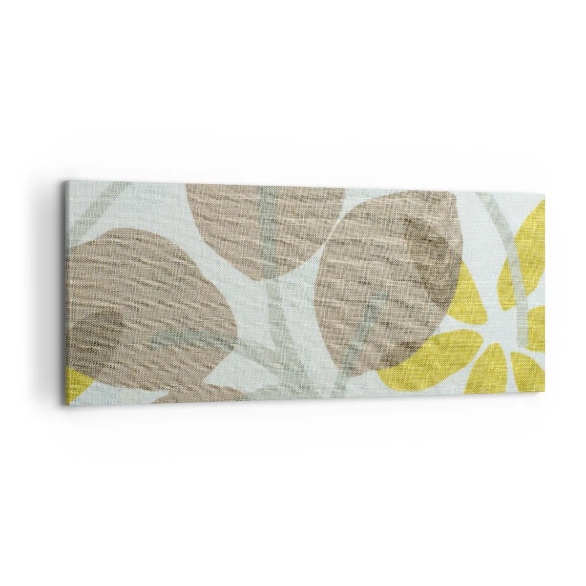 Cuadro sobre lienzo - Impresión de Imagen - Hojas abstractas en tonos beige y amarillo. - 120x50cm - Composición a pleno sol - Decoración de pared moderna para salón y dormitorio ARTTOR