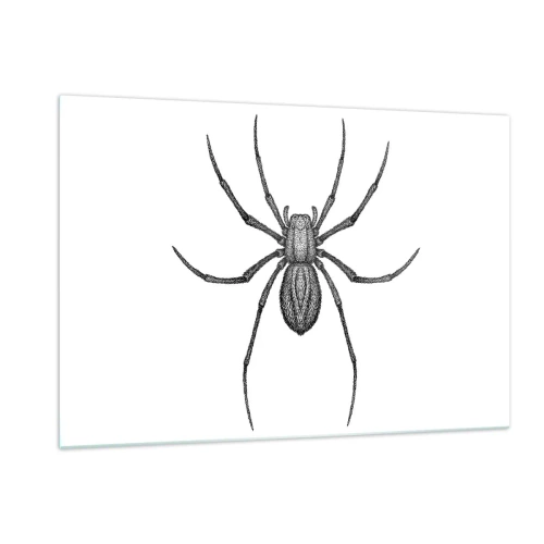 Cuadro sobre vidrio - Impresiones sobre Vidrio - Ilustración de estilo retro de una araña negra sobre un fondo blanco. - 120x80cm - Precisión inquietante - Decoración de pared moderna para salón y dormitorio ARTTOR
