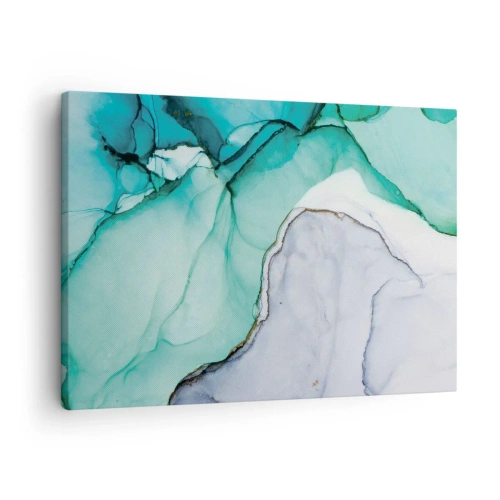 Cuadro sobre lienzo - Impresión de Imagen - Patrón abstracto en tonos turquesa y blanco. - 70x50cm - Estudio en turquesa - Decoración de pared moderna para salón y dormitorio ARTTOR