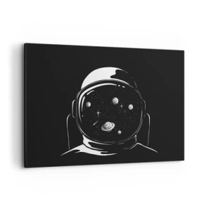 Cuadro sobre lienzo - Impresión de Imagen - Un casco de astronauta minimalista con vistas al espacio. - 120x80cm - Bonita vista - Decoración de pared moderna para salón y dormitorio ARTTOR