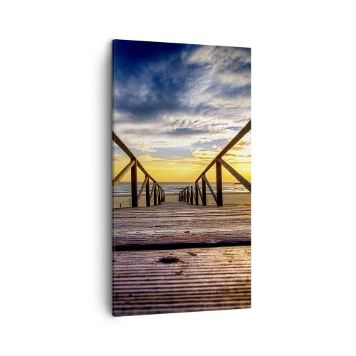 Cuadro sobre lienzo - Impresión de Imagen - Directamente hacia una playa tranquila al atardecer - 45x80 cm