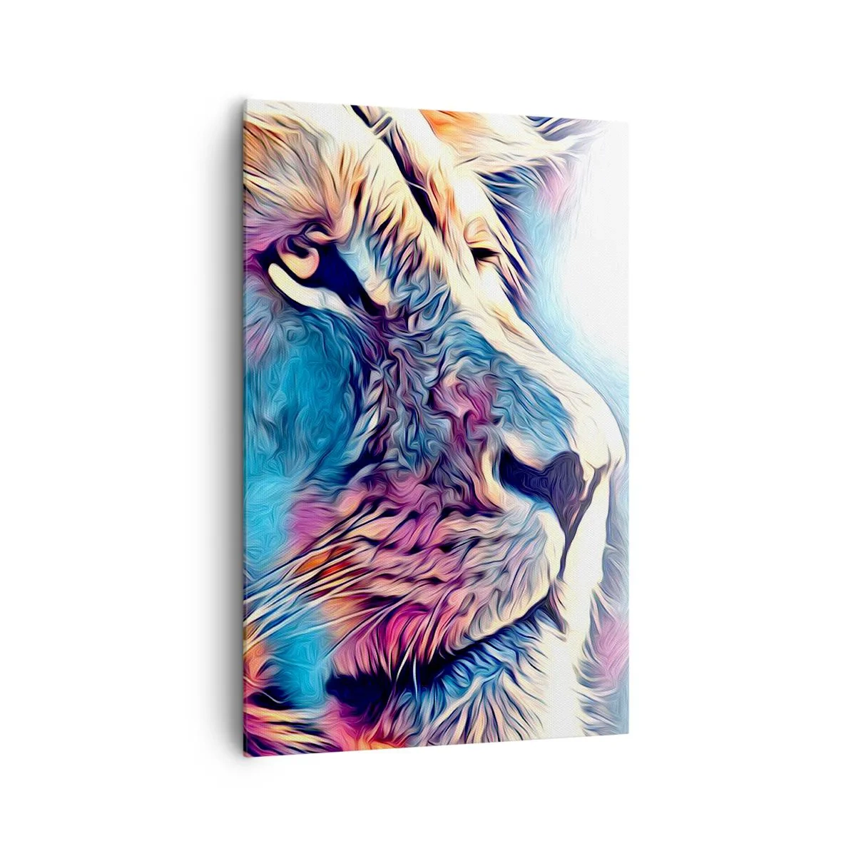 Cuadro sobre lienzo - Impresión de Imagen - Retrato de un león en colores vivos y abstractos. - 80x120cm - La sabiduría de la naturaleza - Decoración de pared moderna para salón y dormitorio ARTTOR