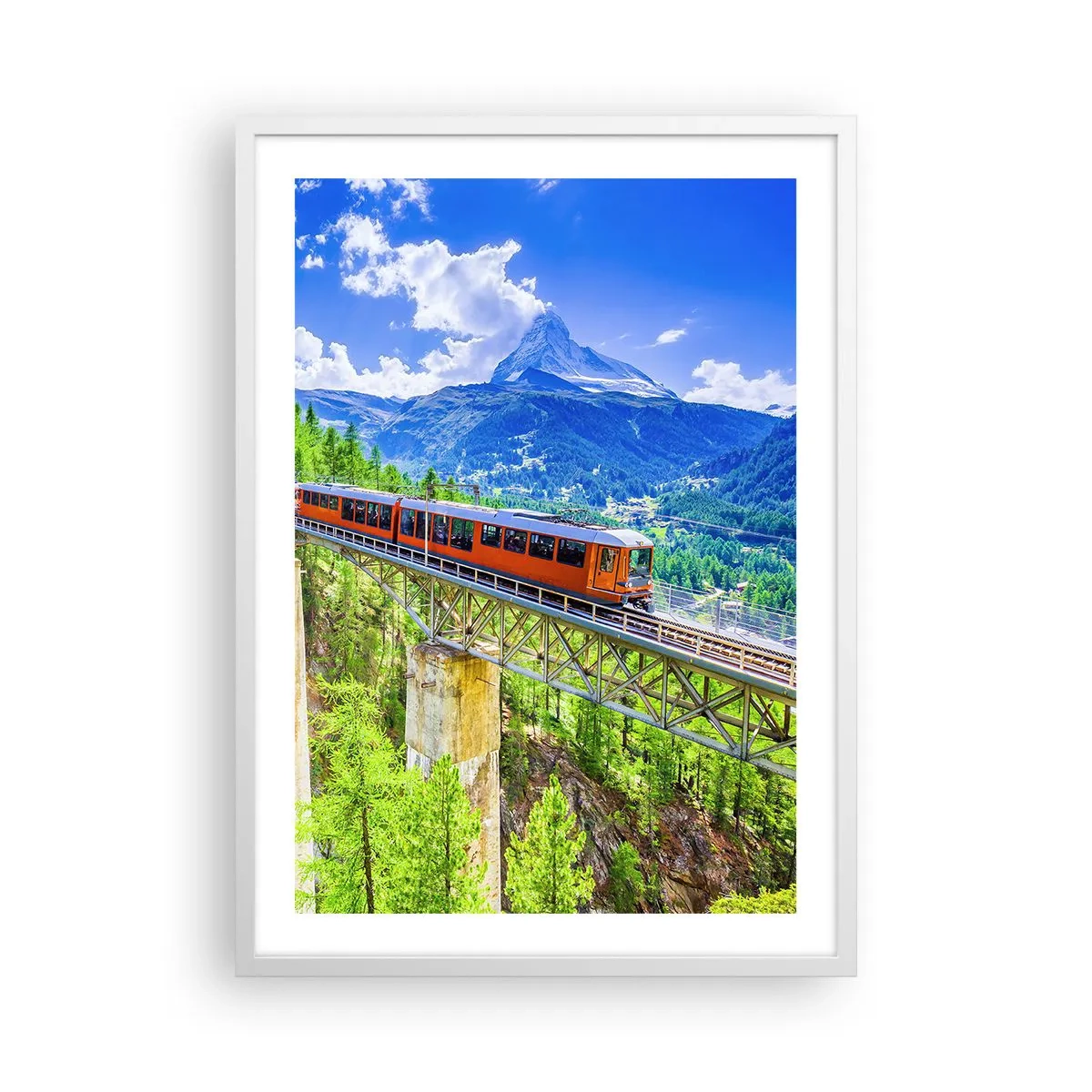 Póster en marco blanco - Ferrocarril a los Alpes - 50x70 cm