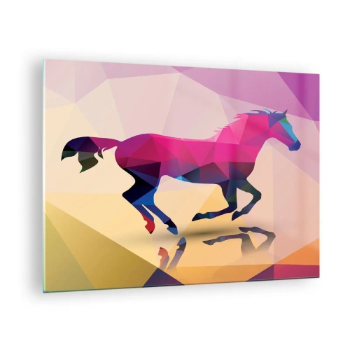 Cuadro sobre vidrio - Impresiones sobre Vidrio - Caballo geométrico en abstracción colorida - 70x50cm - El cubismo sigue vivo - Decoración de pared moderna para salón y dormitorio ARTTOR
