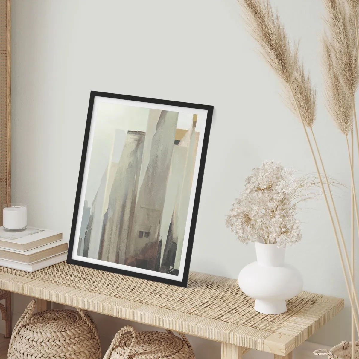 Póster en marco negro - Arquitectura abstracta en colores tenues - 50x70cm - Un sueño de ciudad - Decoración de pared moderna para salón y dormitorio ARTTOR