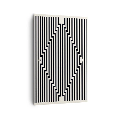 Cuadro sobre lienzo - Impresión de Imagen - Líneas blancas y negras que crean un efecto de ilusión geométrica. - 80x120cm - Ilusión geométrica - Decoración de pared moderna para salón y dormitorio ARTTOR