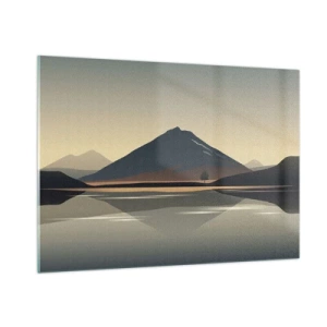Cuadro sobre vidrio - Impresiones sobre Vidrio - Montañas y lago en tonos cálidos con efecto reflectante. - 100x70cm - Reflejo de espejo - Decoración de pared moderna para salón y dormitorio ARTTOR