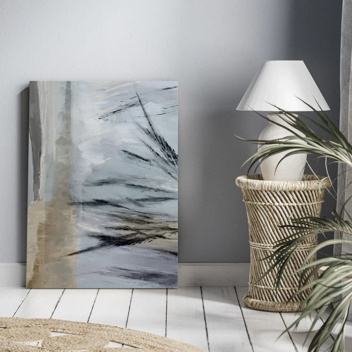 Cuadro sobre lienzo - Impresión de Imagen - Un pintoresco paisaje invernal con campos y pastos. - 50x70cm - Campos de invierno - Decoración de pared moderna para salón y dormitorio ARTTOR