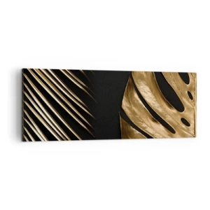Cuadro sobre lienzo - Impresión de Imagen - Hojas doradas sobre fondo negro - 140x50cm - Diferente, e igualmente valioso - Decoración de pared moderna para salón y dormitorio ARTTOR