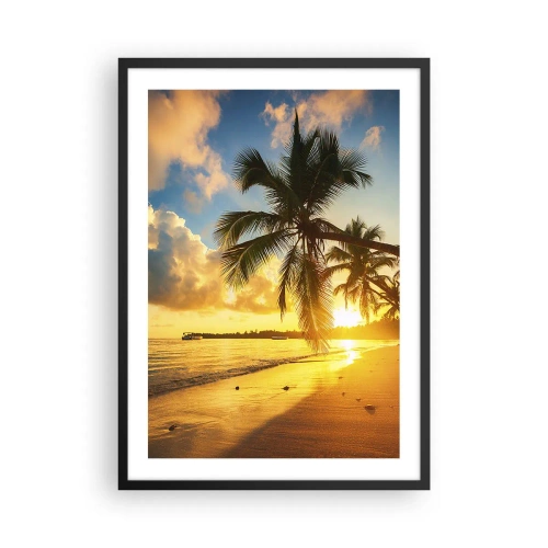 Póster en marco negro - Playa tropical al atardecer con palmeras - 50x70cm - Un sueño caribeño - Decoración de pared moderna para salón y dormitorio ARTTOR