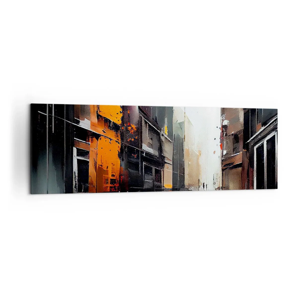 Cuadro sobre lienzo - Impresión de Imagen - Vista abstracta de una calle de la ciudad bajo la lluvia - 160x50cm - Día lluvioso - Decoración de pared moderna para salón y dormitorio ARTTOR