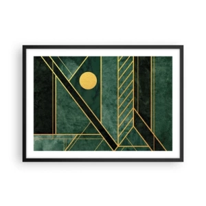 Póster en marco negro - Diseño geométrico verde y dorado con un patrón elegante. - 70x50cm - La dinámica del oro y el azul - Decoración de pared moderna para salón y dormitorio ARTTOR