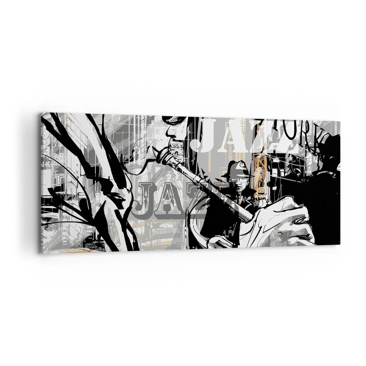 Cuadro sobre lienzo - Impresión de Imagen - Escena de jazz de Nueva York - 120x50cm - Al ritmo de Nueva York - Decoración de pared moderna para salón y dormitorio ARTTOR