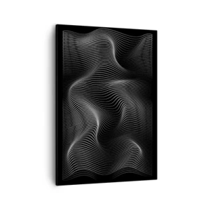 Cuadro sobre lienzo - Impresión de Imagen - Líneas blancas abstractas sobre un fondo negro - 50x70cm - La danza de la luz en el espacio - Decoración de pared moderna para salón y dormitorio ARTTOR