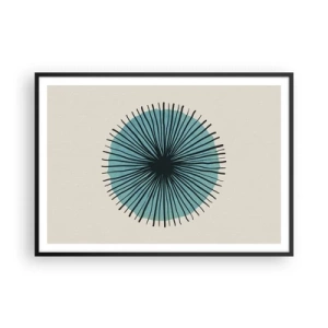 Póster en marco negro - Forma circular abstracta con rayos azules - 100x70cm - Radiante en azul - Decoración de pared moderna para salón y dormitorio ARTTOR