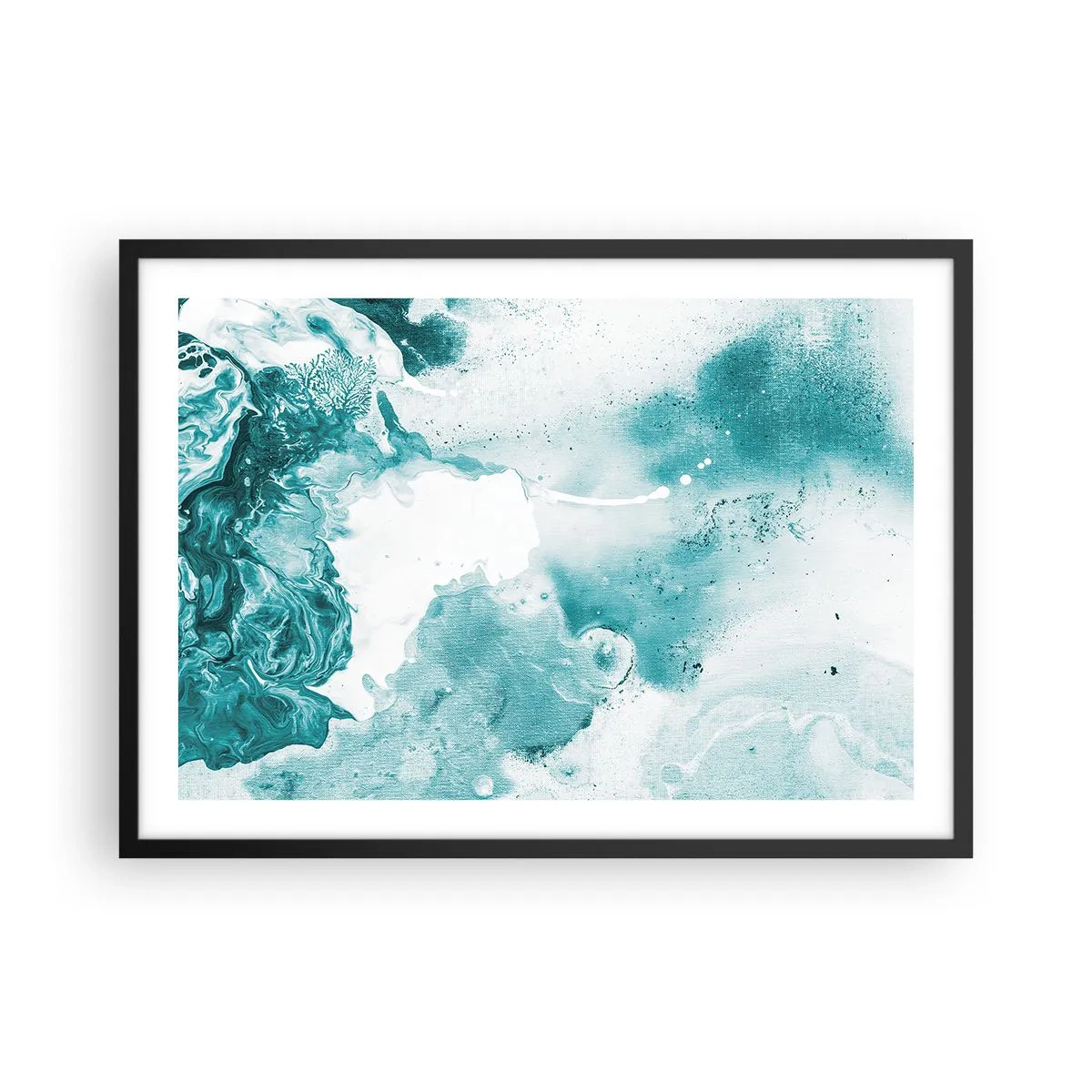 Póster en marco negro - Abstracción en tonos azules con delicados acentos de blanco. - 70x50cm - Remansos de azul - Decoración de pared moderna para salón y dormitorio ARTTOR