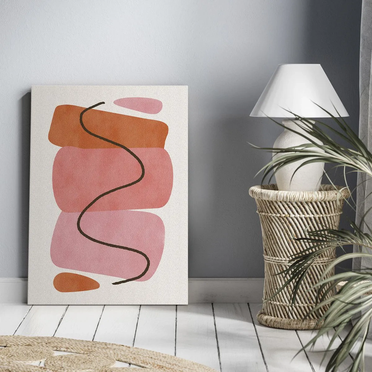 Cuadro sobre lienzo - Impresión de Imagen - Formas abstractas en tonos rosa y naranja. - 70x100cm - Suave movimiento de formas - Decoración de pared moderna para salón y dormitorio ARTTOR