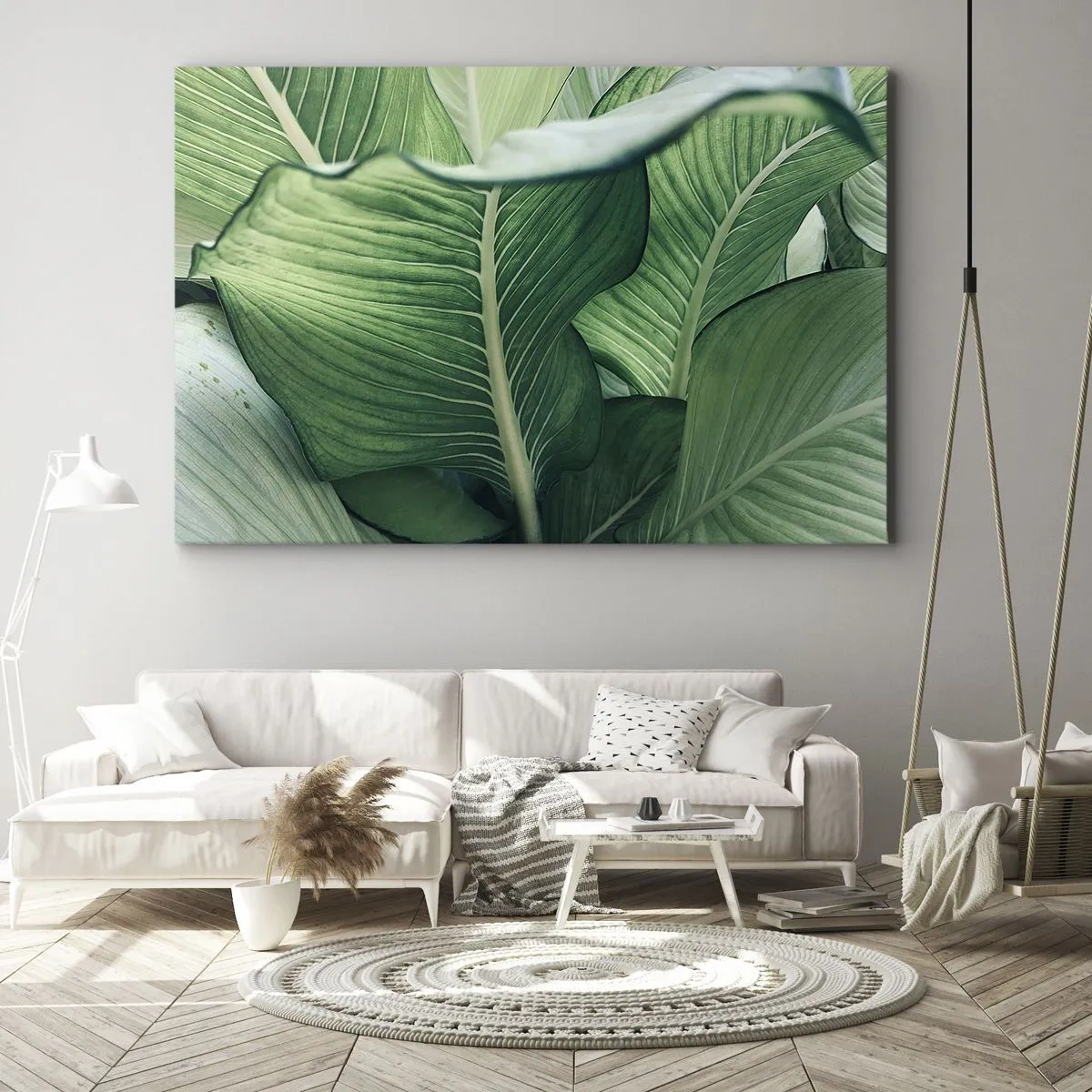 Cuadro sobre lienzo - Impresión de Imagen - Hojas verdes con detalles expresivos y estructura. - 70x50cm - Vida intensamente verde - Decoración de pared moderna para salón y dormitorio ARTTOR
