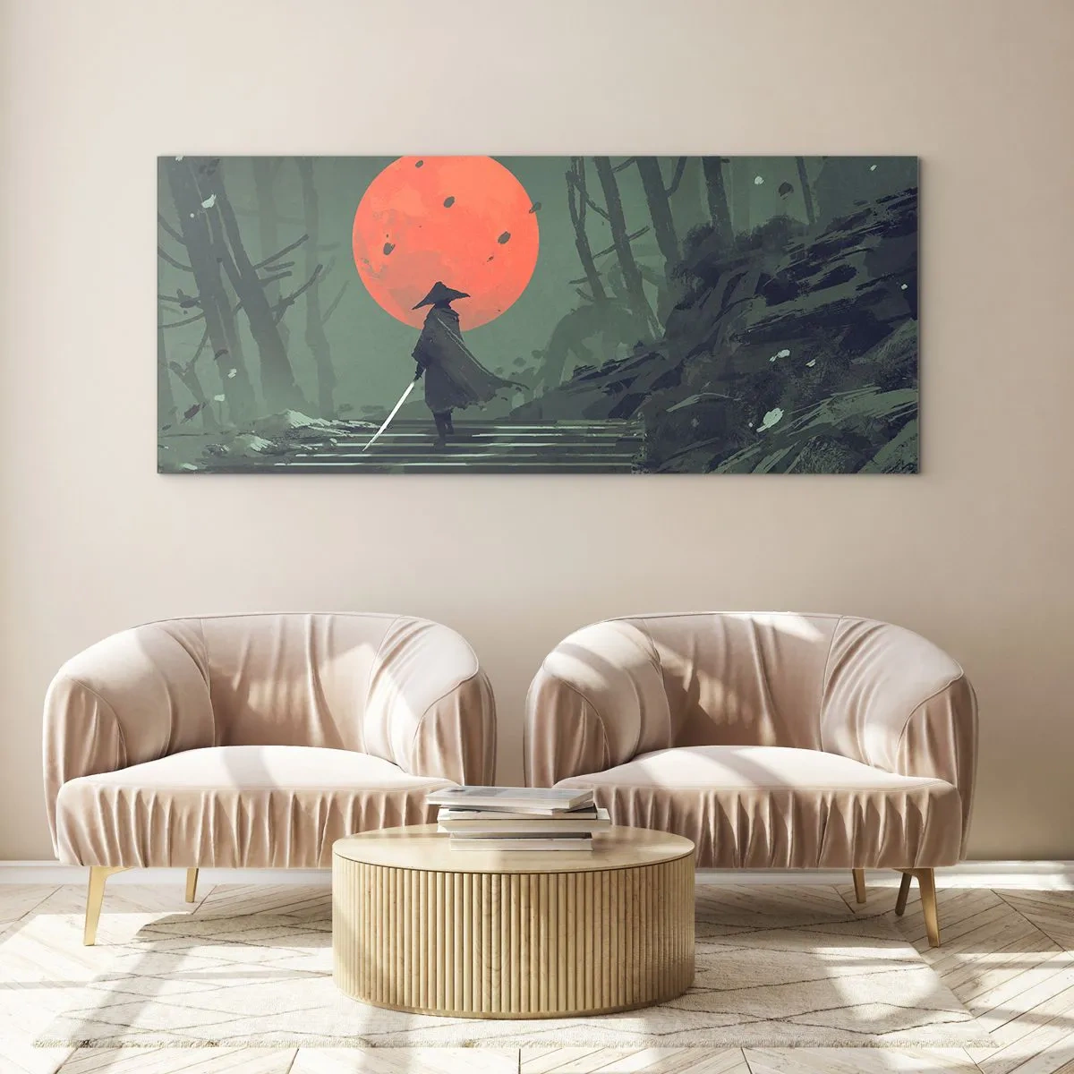 Cuadro sobre vidrio - Impresiones sobre Vidrio - Guerrero de la luna roja - 100x40 cm