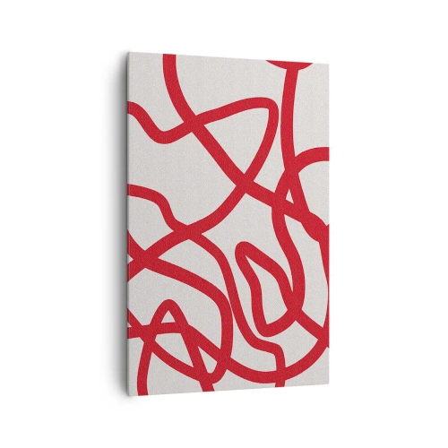 Cuadro sobre lienzo - Impresión de Imagen - Líneas abstractas rojas sobre un fondo blanco - 80x120cm - Rojo sobre blanco - Decoración de pared moderna para salón y dormitorio ARTTOR
