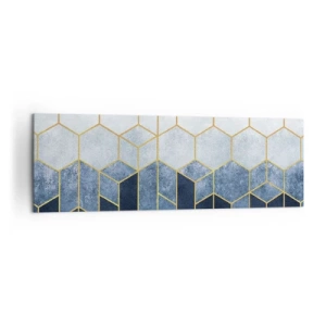 Cuadro sobre lienzo - Impresión de Imagen - Patrón geométrico en tonos dorados y azul marino. - 160x50cm - Composición rítmica visual - Decoración de pared moderna para salón y dormitorio ARTTOR