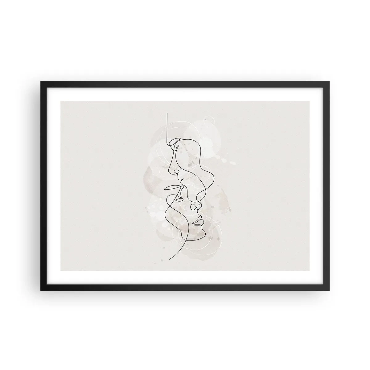 Póster en marco negro - Esquema abstracto de dos caras sobre un fondo claro - 70x50cm - En un abrazo - Decoración de pared moderna para salón y dormitorio ARTTOR