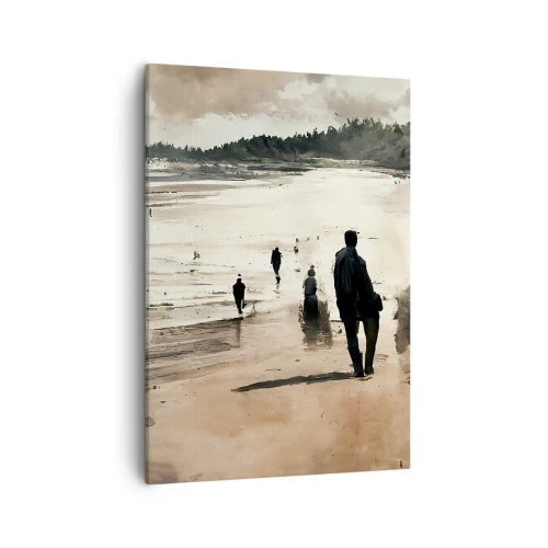 Cuadro sobre lienzo - Impresión de Imagen - Caminantes de playa en un paisaje tranquilo - 50x70cm - Un sueño evocado - Decoración de pared moderna para salón y dormitorio ARTTOR